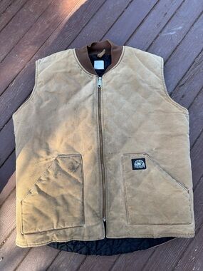 Carhartt-Style Brown Quilted Men’s Vest, ruffed up